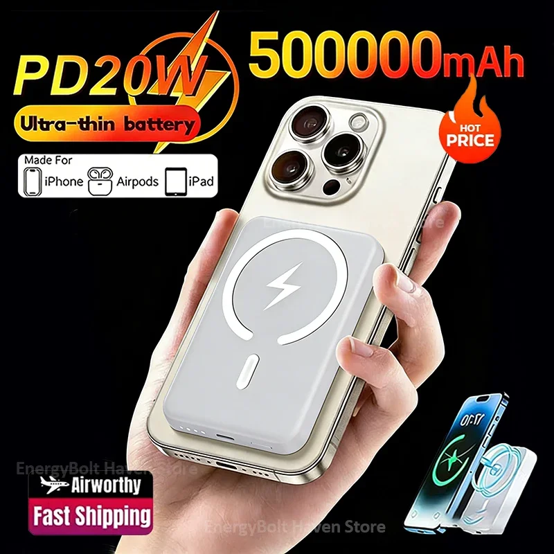 50000mAh Wireless Magnetic Power Bank PD 22.5W Fast Charging Portable External Spare Battery Pack for Magsafe For iPhone Samsung