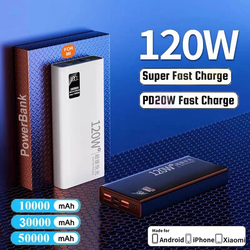For Xiaomi Original 50000mAh Digital Display Powerbank External Spare Battery Portable Charger Fast For iPhone Samsung PowerBank